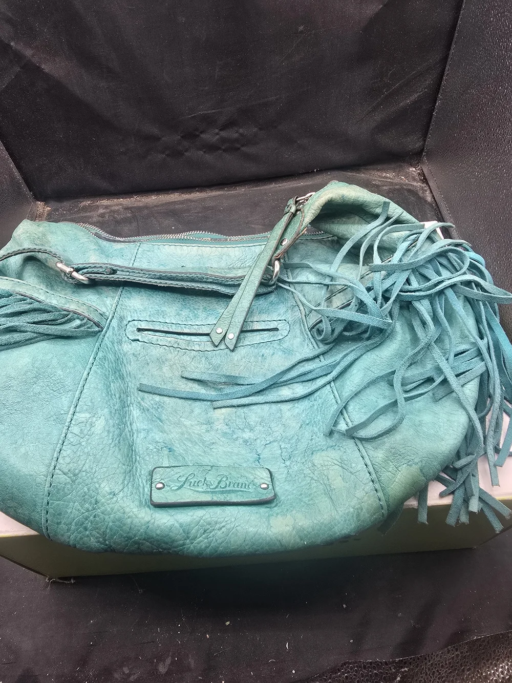 Lucky Brand Teal Fringe Hobo Shoulder Bag